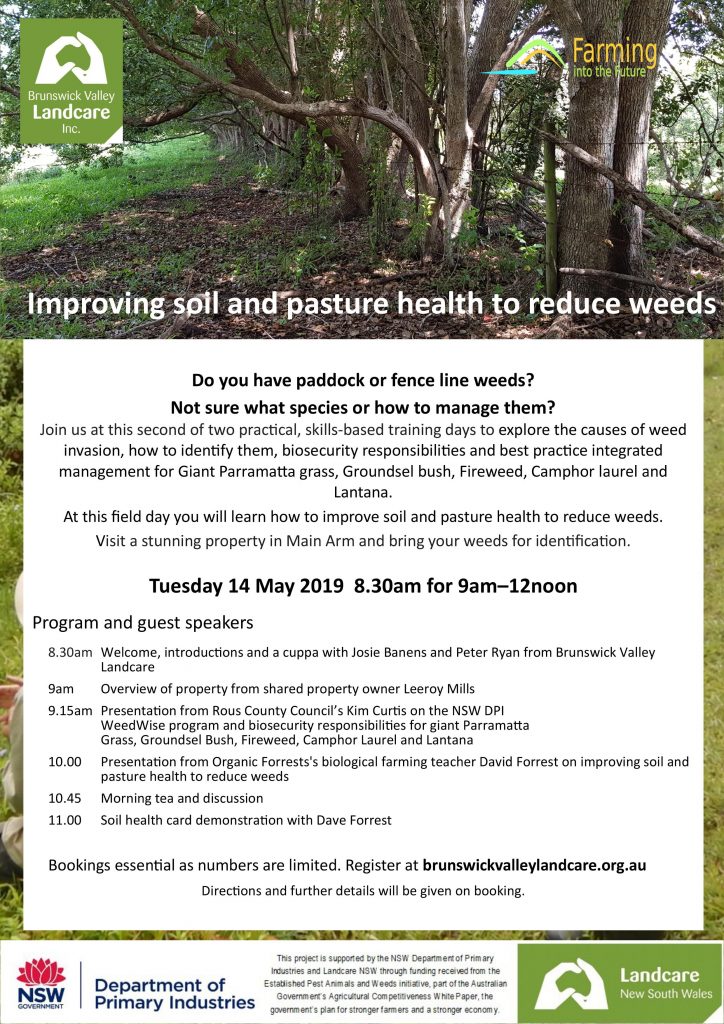 Flyer for Improving soil and pasture health to reduce weeds field day